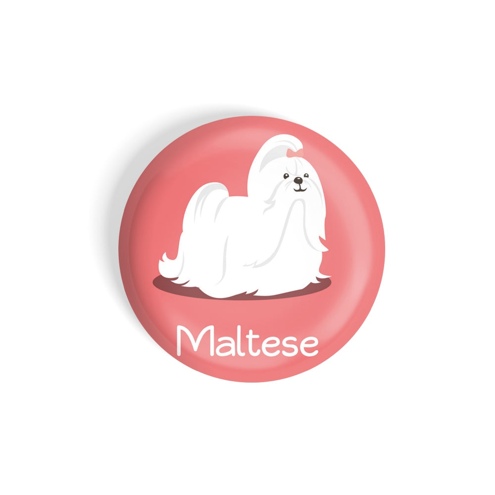 dhcrafts Round Fridge Magnet Red Color Maltese Pet Dog Glossy Finish Design Pack of 1 (58 mm)